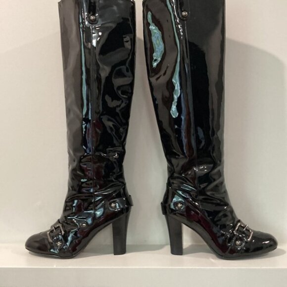 BURBERRY Patent Leather Buckle Heel Black Glossy Boots Size 6/6.5 - Picture 11 of 17